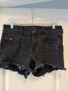 American Eagle Outfitters Black Distressed Frayed Hem Denim Shortie Shorts